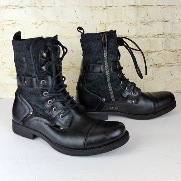 J75 Jump Deploy Combat Boots Men 8 Fit 9 Black Leather Lace Up Zip Military Moto - Picture 2 of 15